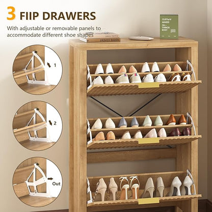 Shoe Cabinet Storage for Entryway, Fluted Shoe Cabinet