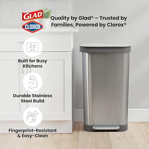 Glad Stainless Steel Step Trash Can, Series 2