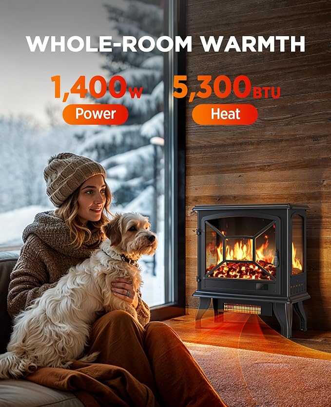 Silonn Electric Fireplace Heater, Quick Heating Portable Fireplace