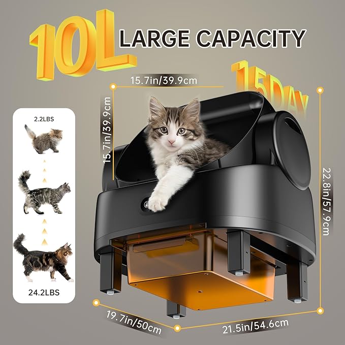 Automatic Cat Litter Box, Electric Large Open-Top Self Cleaning Litter Box for Multiple Cats, Smart APP Control, Multiple Safety Sensors, 1 Rolls Bags & 1 Mat, Arenero para Gatos Autolimpiable