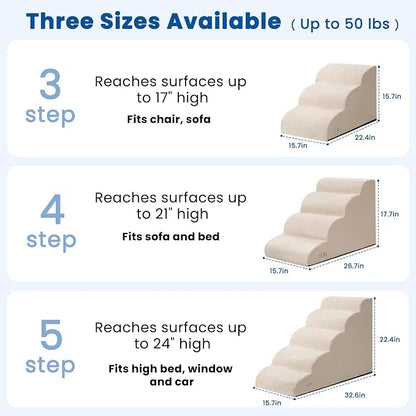 Dog Steps for Bed 17.7" H, 4-Step Pet Stairs Ramp for Small & Medium Dogs | Airpanda Dog Stairs with Washable Cover & High-Density Foam,Gentle Curved Design,Ideal for Senior & Short-Legged Dogs,Beige