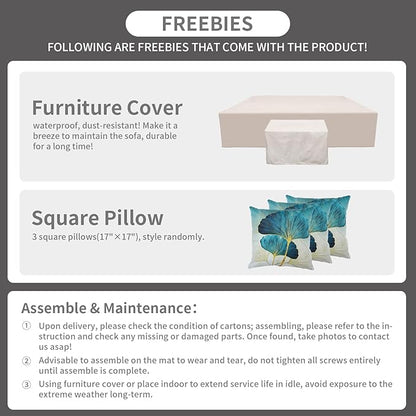 9 Pcs Patio Sectional Outdoor Furniture 45 Inches Fire Pit Outdoor Sectional Patio Furniture 60000 BTU Steel Propane Fire Pit Table Glass Wind Guard No-Slip 5" Cushions Waterproof Covers, Grey
