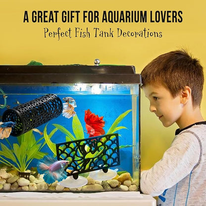 Abizoo Betta Fish Tank Accessories Decorations,Betta Tunnel Swim Tube Black Soft Edged Betta Hammock Bed, Shrimp Guppies Hideout Betta Shelter Toys, Aquarium Moss Ledge - Perfect for Betta Tanks