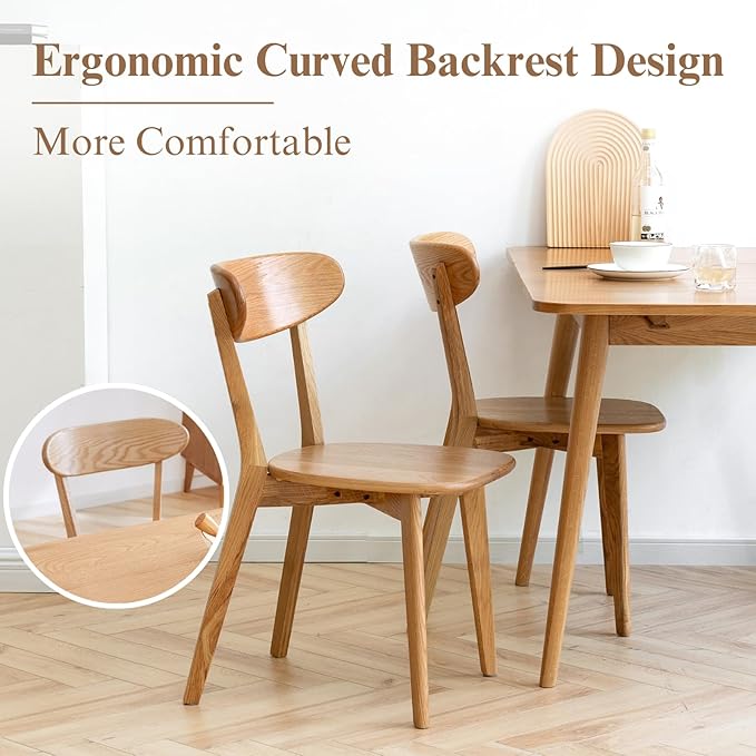 Hymus 100% Solid Oak Wood Dining Room Chairs - Practical Kitchen Chairs for Dining Room, Kitchen, Living Room (1, Natural)