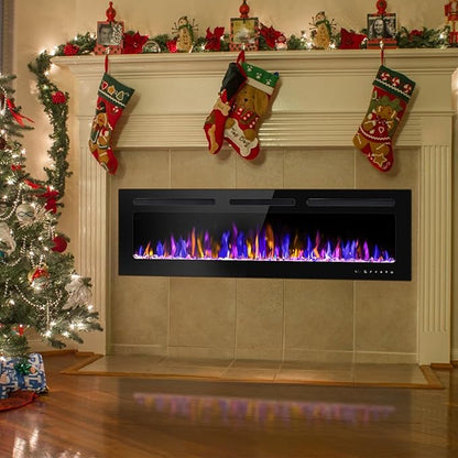 60" Electric Fireplace Wall Mounted and Recessed