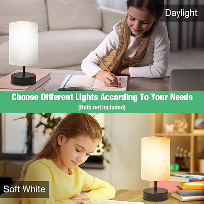 Small Table Lamp, Minimalist with Flaxen Shade, 9 Inch Design for Bedroom & Dorm Room, 2 Pack