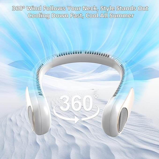 Portable Neck Fan, Personal Wearable Bladeless Fan, LED Display, 6000mAh USB