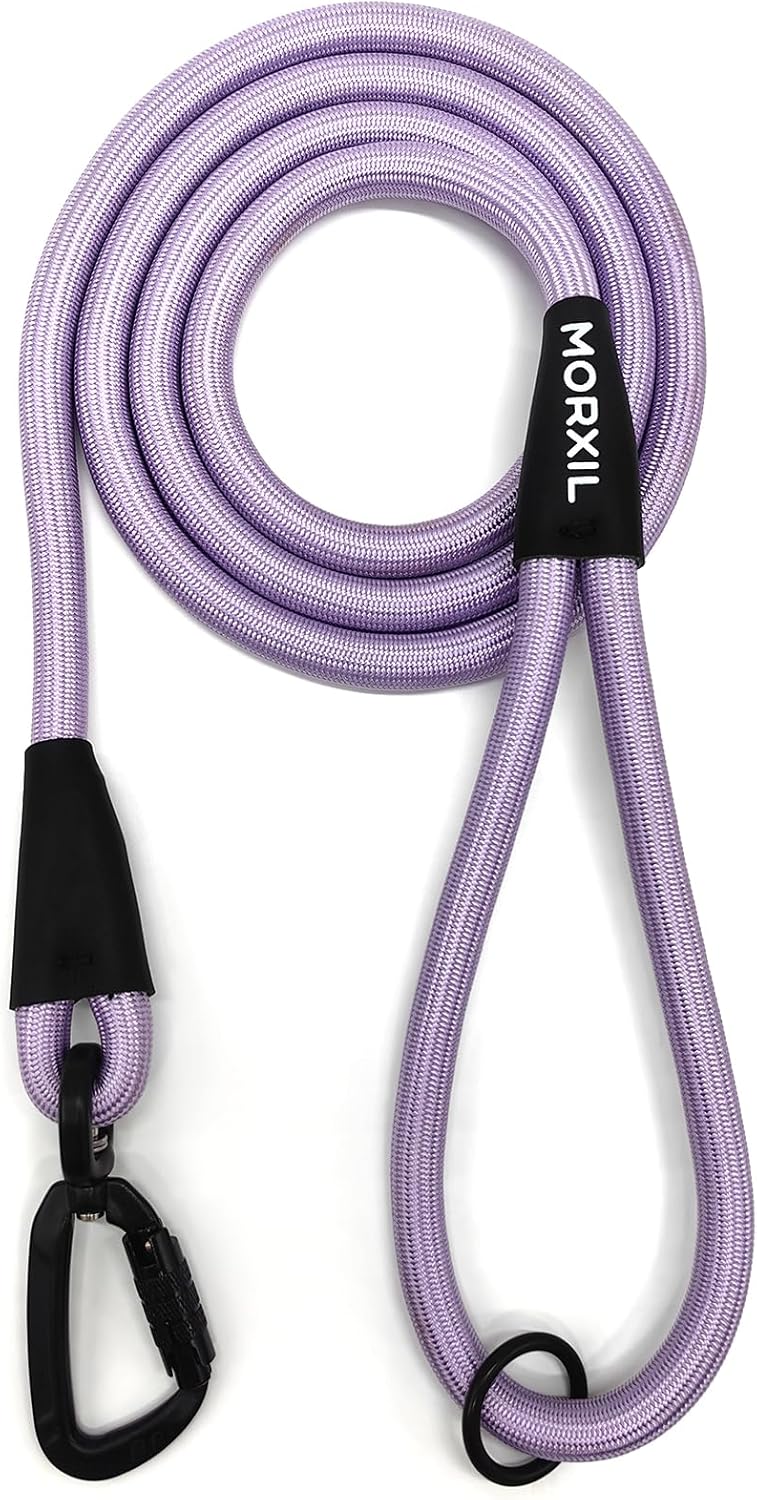 Rope Dog Leash, 6 Foot Heavy Duty Dog Leash with Aviation Aluminum Auto Locking Carabiner, Strong Nylon Pet Lead for Small, Medium, Large Dogs (Purple, 6FT)