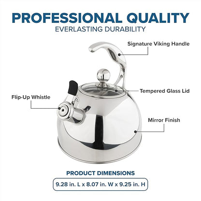 Viking 3-Ply Stainless Steel Tea Kettle, 2.6 Quart Stovetop Hot Water Pot