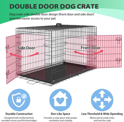 BestPet | Dog Crate | 24" | Black | Foldable Metal Kennel with Double Doors, Secure Slide-Bolt Latches, Leakproof Tray | Portable Dog Cage for Small Breeds | for Travel, Indoor & Outdoor Use
