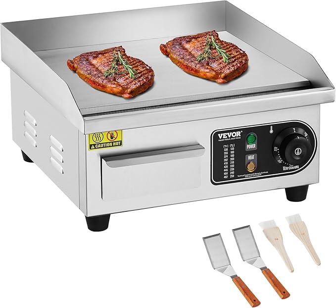 VEVOR Commercial Electric Griddle, 1700W Countertop Flat Top Grill, 14in