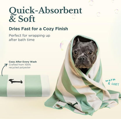 Bath Kit for Dogs & Puppies – Grooming Set with Recycled Polyester Towel, Silicone Brush & Lick Mat – Stylish At-Home Dog Bath Kit, Perfect Dog Gift