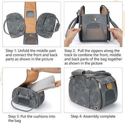 Dog Carrier Purse, Pet Bag Bling Waterproof Premium Leather Pet Travel Portable Bag for Cat and Small Dog Home & Outdoor Small Grey