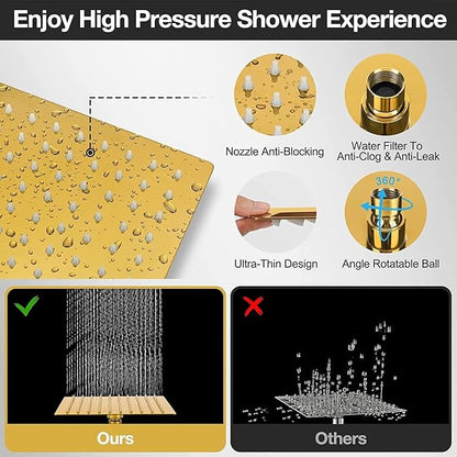 8"High Pressure Square Rain Shower Head and 2-in-1 Hand Shower.Equipped