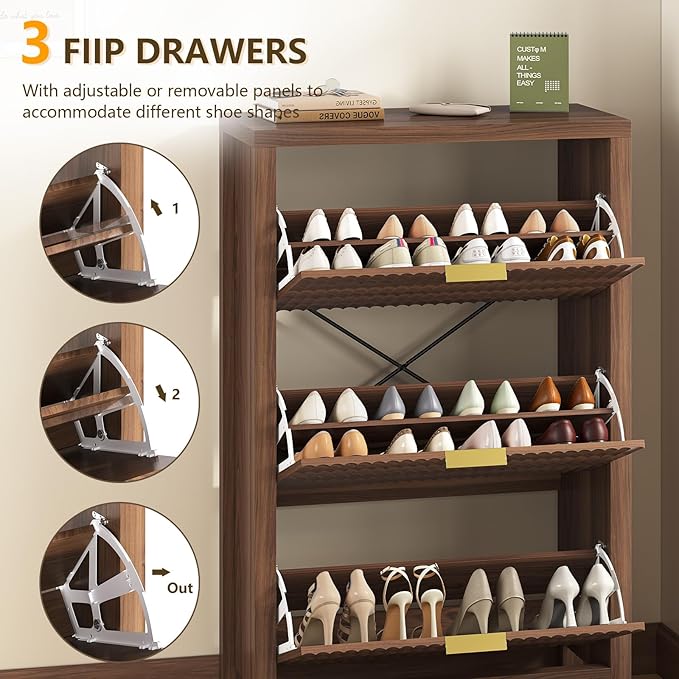 Shoe Cabinet Storage for Entryway, Fluted Shoe Cabinet