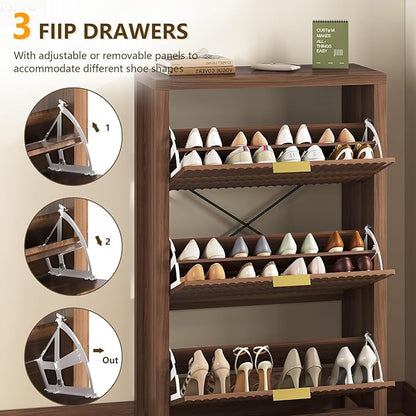 Shoe Cabinet Storage for Entryway, Fluted Shoe Cabinet