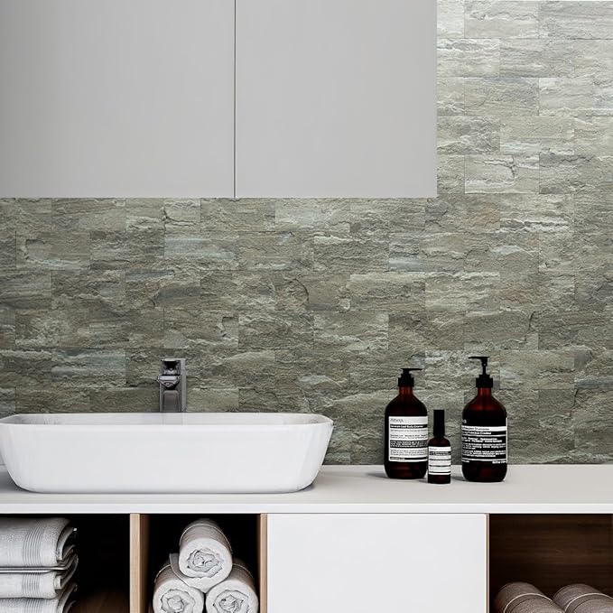 AULIGET 100-Piece Faux Stone Peel and Stick Backsplash Wall Tiles, Laundry Room