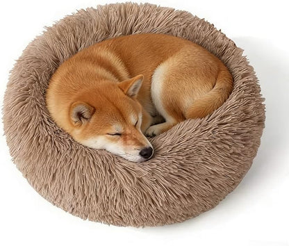 Calming Donut Dog Bed Medium Size Dog - Washable Removable Cover Non-Slip Bottom, Round Pet Bed Cat Bed Warming Fluffy Plush Faux Fur Anti-Anxiety, Fits up to 45 lbs (Camel, 30")
