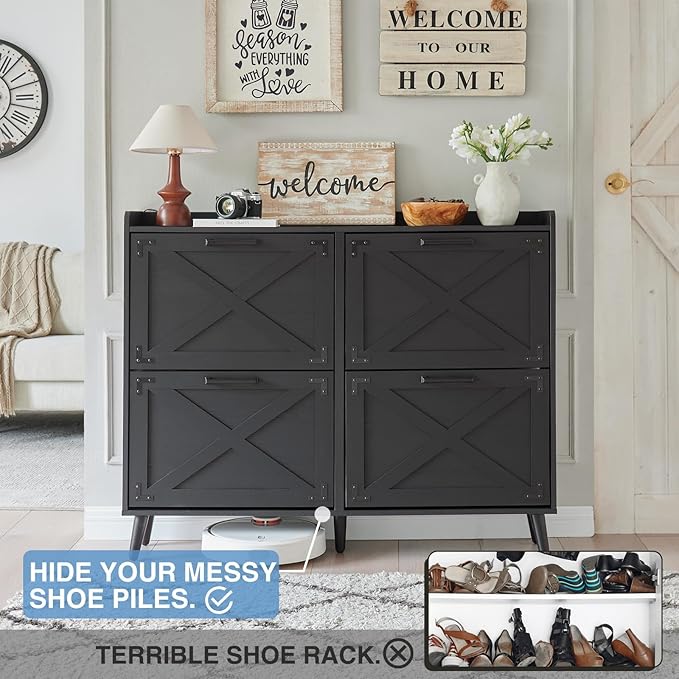 Shoe Storage Cabinet, Farmhouse Shoe Organizer