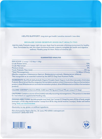 Native Pet Probiotics for Dogs - Dog Probiotics Powder for Digestive Health, Gut Support, & Immune Boost – Vet-Formulated Powder for Maximum Potency with Digestive Enzymes & Prebiotics - 240 Scoops