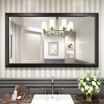 Amorho Black Bathroom Mirror, 55x32 Inch Thick Metal Framed Wall Mirrors