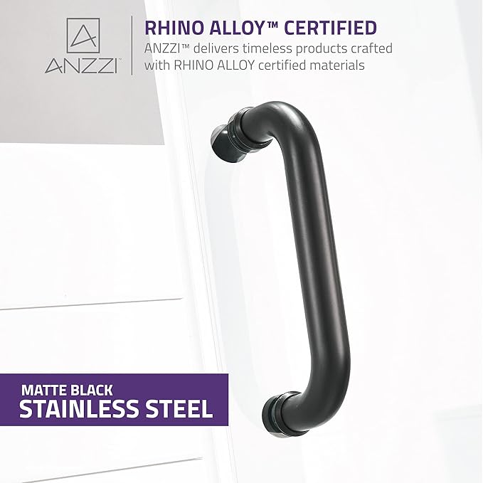 ANZZI 72" x 30" Frameless Shower Door in Matte Black, Water Repellent Glass