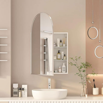 Arched Medicine Cabinet with Mirror, Brushed Nickel Mirror Cabinet with Storage