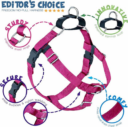 2 Hounds Design Freedom No Pull Dog Harness and Leash, 1" LG, Raspberry | Promotes Easy Walking & Comfortable Control, Secure Fit, Adjustable Harness and Leash Set for Large Sized Dogs, Made in USA