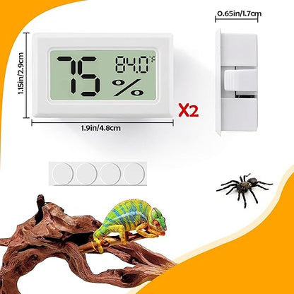 Bearded Dragon Accessories, 2 PCS Rectangle Reptile Thermometer and Humidity Gauge, Reptile Tank Accessories for Jumping Spider, Leopard Gecko, Hermit Crab, Gecko, Ball Python, Lizard