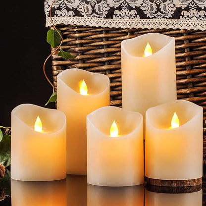 Flameless Candles, Flickering Moving Flame LED Candles Set of 5 Pillar