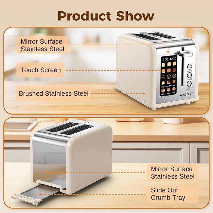 2 Slice Easy Touch Screen Toaster, Stainless Steel Toaster