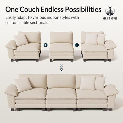 HERA'S HOUSE 54" Modular Sectional Sofa Couches for Living Room, Comfy Cloud Couch 1-Seater Deep Seat Sofa with Throw Pillow, Chenille Beige
