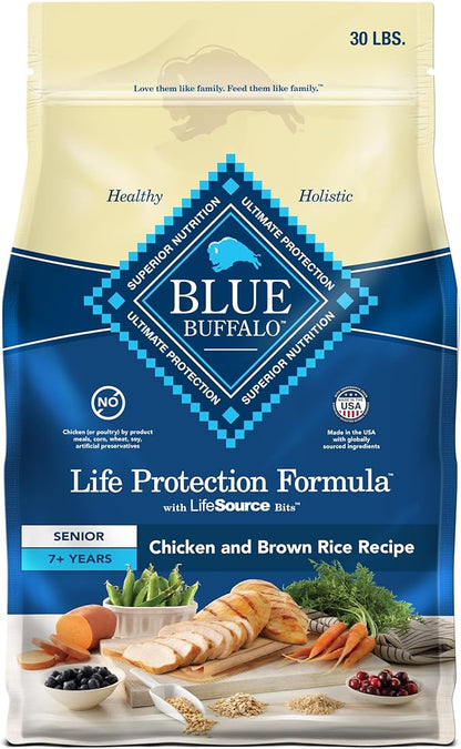 Blue Buffalo Life Protection Formula Senior Dry Dog Food, Supports Joint Health and Mobility, Made with Natural Ingredients, Chicken & Brown Rice Recipe, 30-lb. Bag