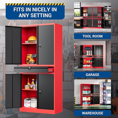 71" Metal Cabinet-Black&Gray Heavy Duty Storage File Cabinet Steel Tool Cabinets