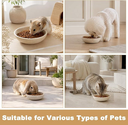 Karibiber Natural Marble Cat Bowl, Weighted 1.5lb Cat Food Bowl for Cat and Small Dog, Small Animal Pet Food Dish Non-Slip, Shallow Dish for Whisker Fatigue Relief, Premium Beige Stone for Home Decor
