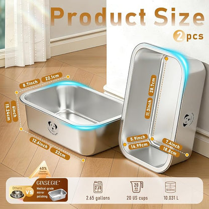 2-Pack Stainless Steel Large Dog Water Bowl, Spill-Proof Metal Dog Food Bowls, Easy Clean Outdoor Dog Water Bowl for Medium Large Dogs, X-Large & Cats 2.65 Gallons