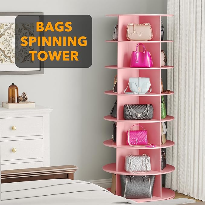 SpaceAid 7 Tier Rotating Shoe Rack Tower, Spinning Shoe Display Lazy Susan