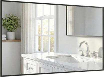 48''x30'' Black Bathroom Mirror, Large Metal Framed Vanity Mirror
