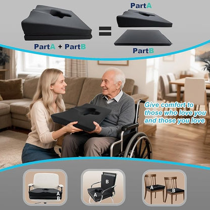 Rivquvi Gel Wheelchair Seat Cushion,Bed Sore Cushions for Butt,Office Chair Pressure Sore cushion,Memory Foam Pillow for bed,Pressure Ulcer Pain Relief,Relieve Sciatica,Coccyx,Washable Cover/Set Black