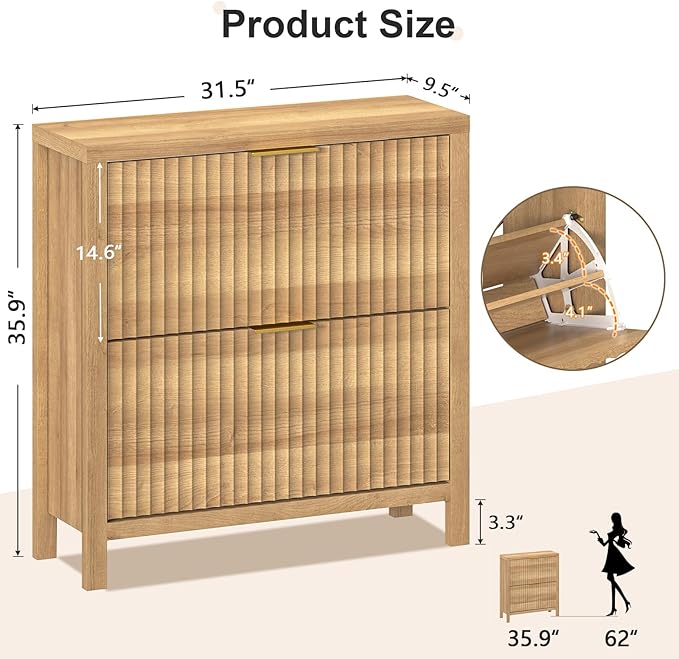 Shoe Cabinet Storage for Entryway, Fluted Shoe Cabinet
