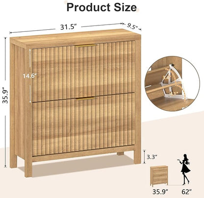 Shoe Cabinet Storage for Entryway, Fluted Shoe Cabinet