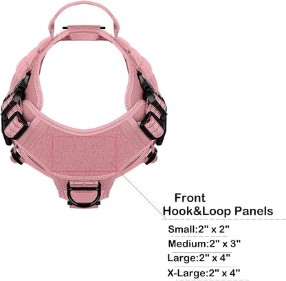 ICEFANG Tactical Dog Harness for Large Dogs,Reflective No Pull Dog Vest | with Control Handle,Adjustable,Front Hook,2 Leash Clips,Soft Padded,MOLLE Panel,Pink,Large