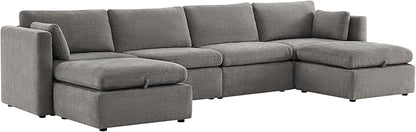 CHITA Oversized Modular Sectional Fabric Sofa Set, Extra Large U Shaped Couch with Reversible Chaise, 146 inch Width, 6 Seat Modular Sofa with Storage Ottamans, Grey