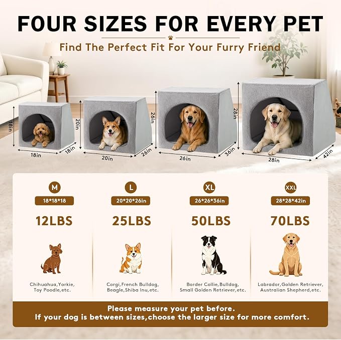 Indoor Dog House for Small Medium Dogs, Enclosed Dog Cave Bed | Washable Removable Cover, Cozy Pet House with Soft Cushion, Indoor Dog Bed for Puppies and Small Breed, 26" L x 20" W x 20" H