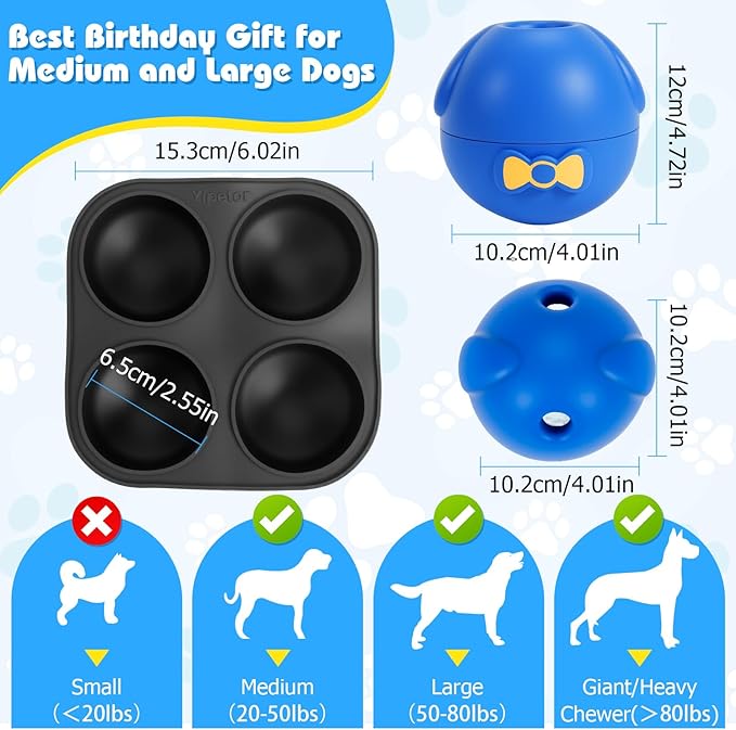 Yipetor Interactive Treat Dispensing Dog Toy, Large 3IN1 Frozen Dog Enrichment Toy, Tough Rubber Chew Ball Dog Puzzle Toys for Large Medium Breeds - Keep Them Busy/Anxiety Relief/Feeding Slow