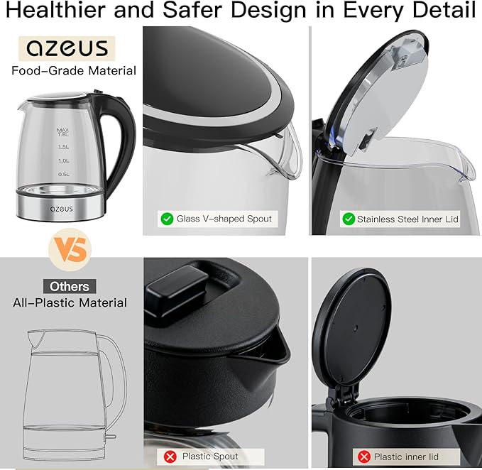 AZEUS Fast Boil Electric Water Kettle, 1.8L Large Capacity