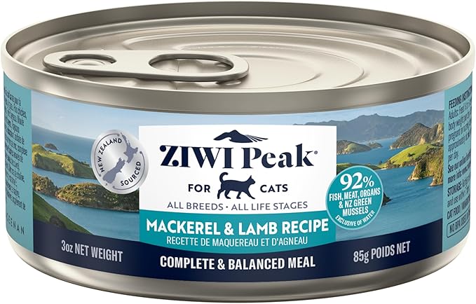 ZIWI Peak Wet Cat Food – All Natural, High Protein, Grain Free, Limited Ingredient, with Superfoods (Mackerel & Lamb, Case of 24, 3oz Cans)