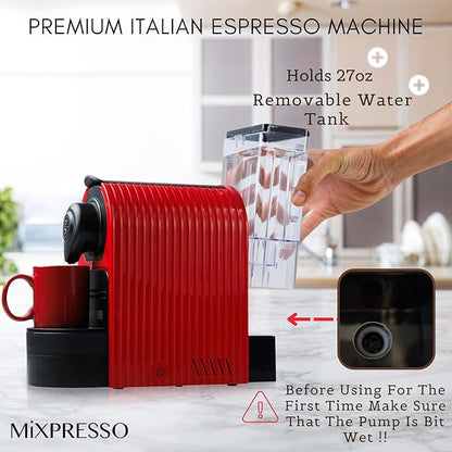 Mixpresso Red Espresso Coffee Machine – Compact 1400W Single Serve Coffee Maker