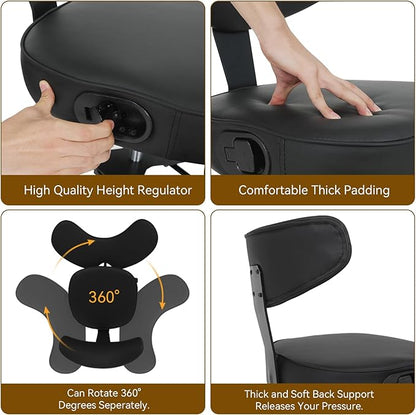 ELECWISH Meditation Chair Pro, ADHD Chair for Adults with Wing Back Support, Criss Cross Kneeling Yoga Desk Office Use with Wheels, Height Adjustable seat and Leg Rest, Black