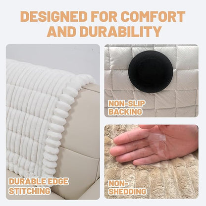 Waterproof Couch Cover for Dogs Washable,Nonslip Fuzzy Durable Pet Friendly | Soft Slipcovers for 3 Cushion Sofa Cover,Plush Thick Protector Fits Mat Bed Leather & Fabric Couches (White 27.6"x59.06")